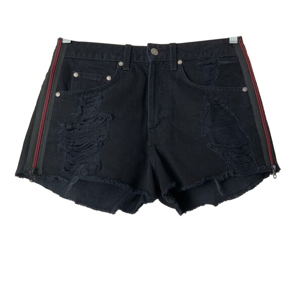 LF The Brand Shorts Size 28 Black Button-fly Red Zip Detail Cut-offs - Picture 1 of 9
